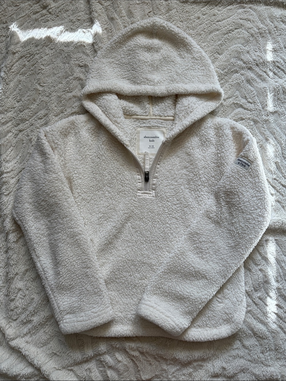 Abercrombie and Kids Cream Sherpa Half-Zip Hoodie